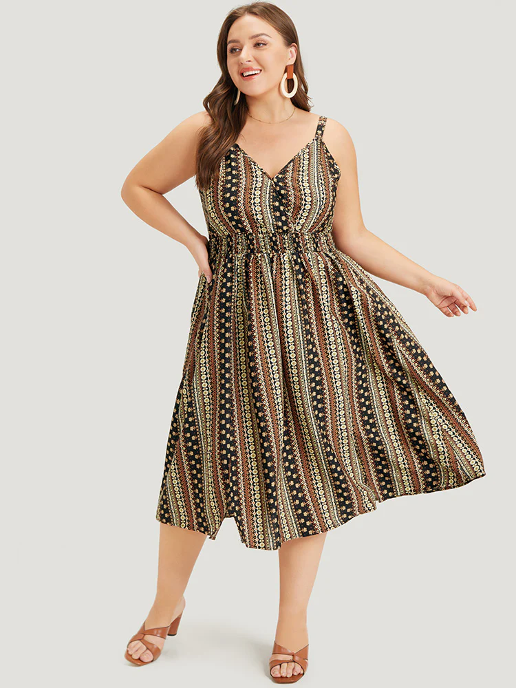 Bandana Print Shirred Pocket Split Wrap Cami Dress - Image 4