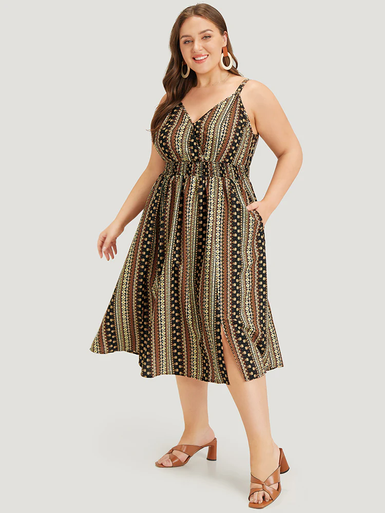 Bandana Print Shirred Pocket Split Wrap Cami Dress - Image 5