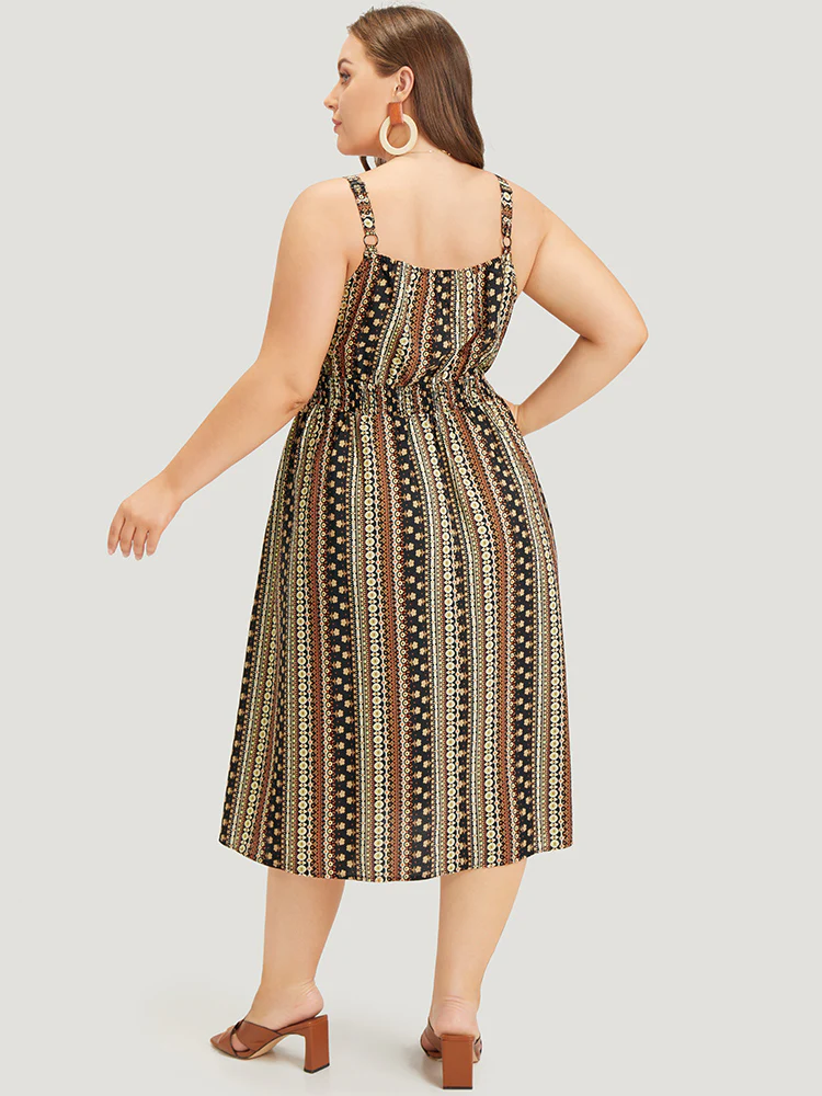 Bandana Print Shirred Pocket Split Wrap Cami Dress - Image 6
