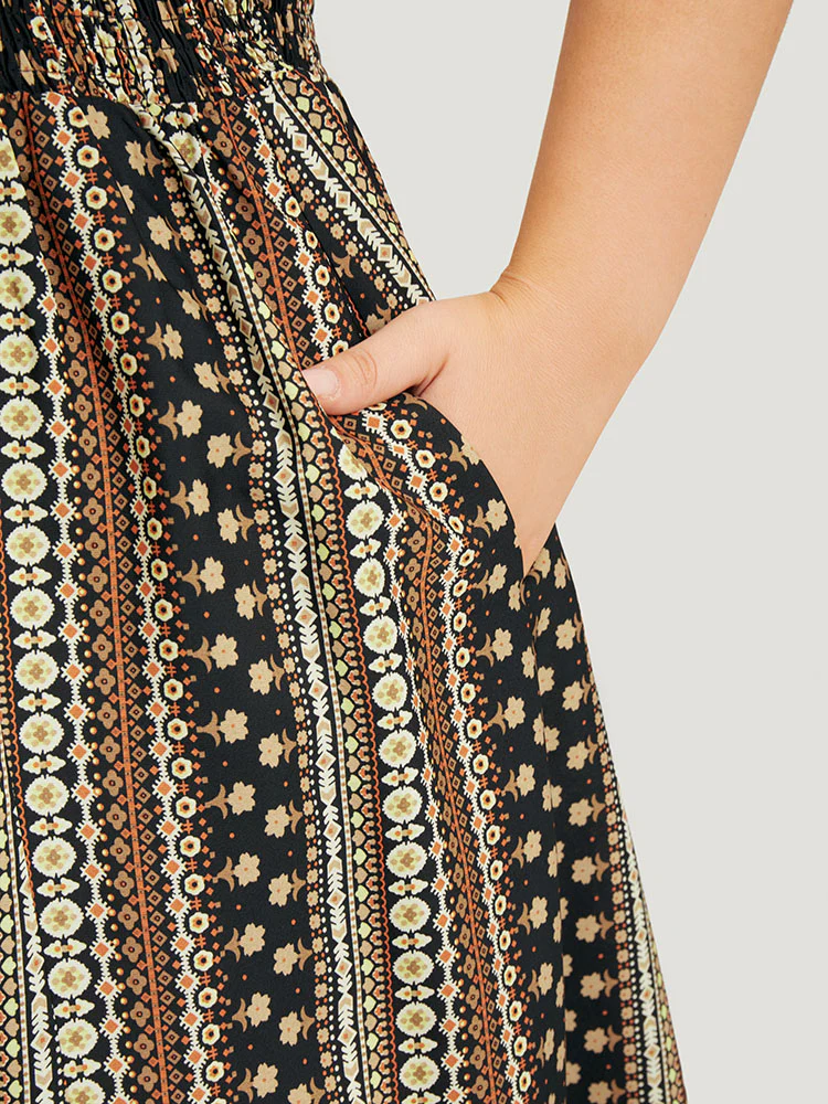 Bandana Print Shirred Pocket Split Wrap Cami Dress - Image 9