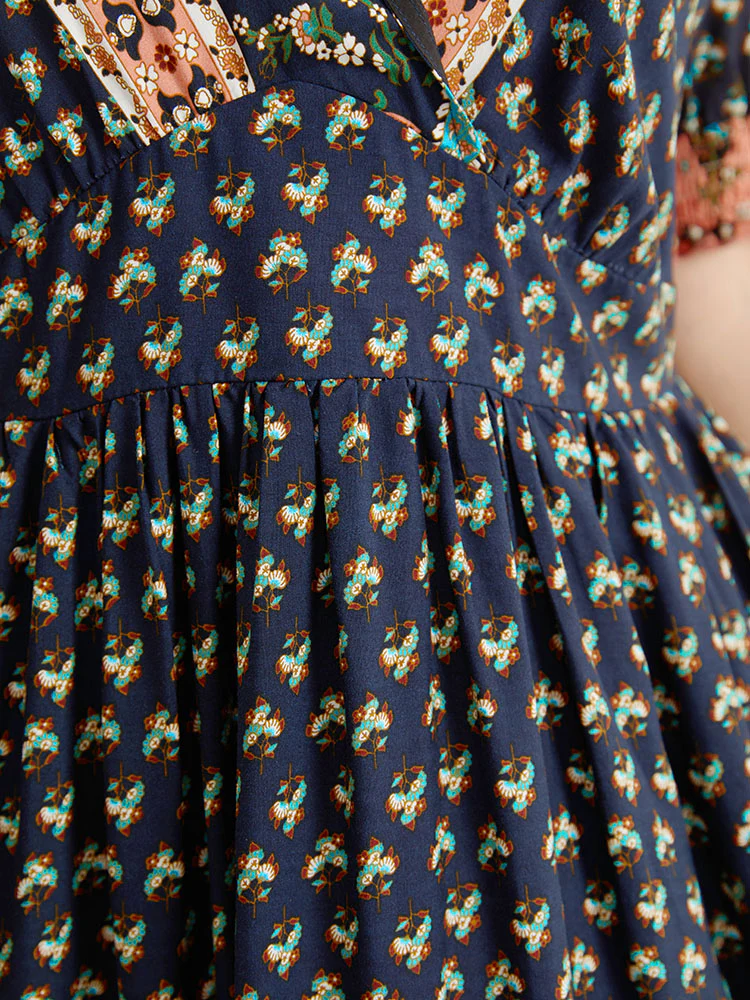 Bandana Print Shirred Puff Sleeve Pocket Wrap Empire Waist Dress - Image 10