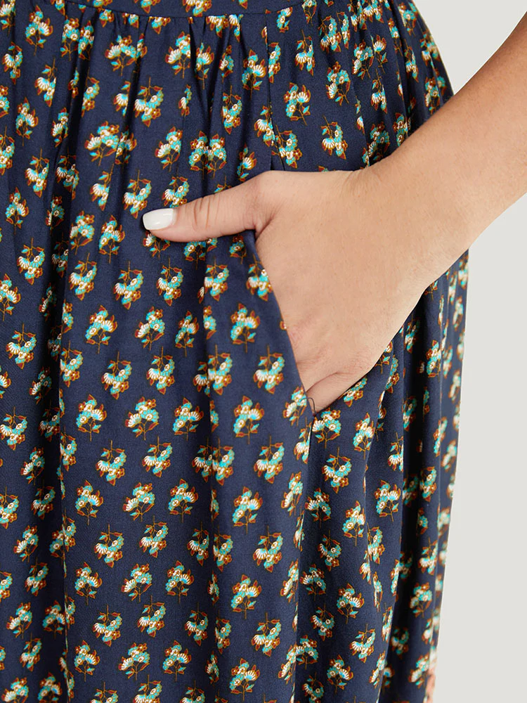 Bandana Print Shirred Puff Sleeve Pocket Wrap Empire Waist Dress - Image 7