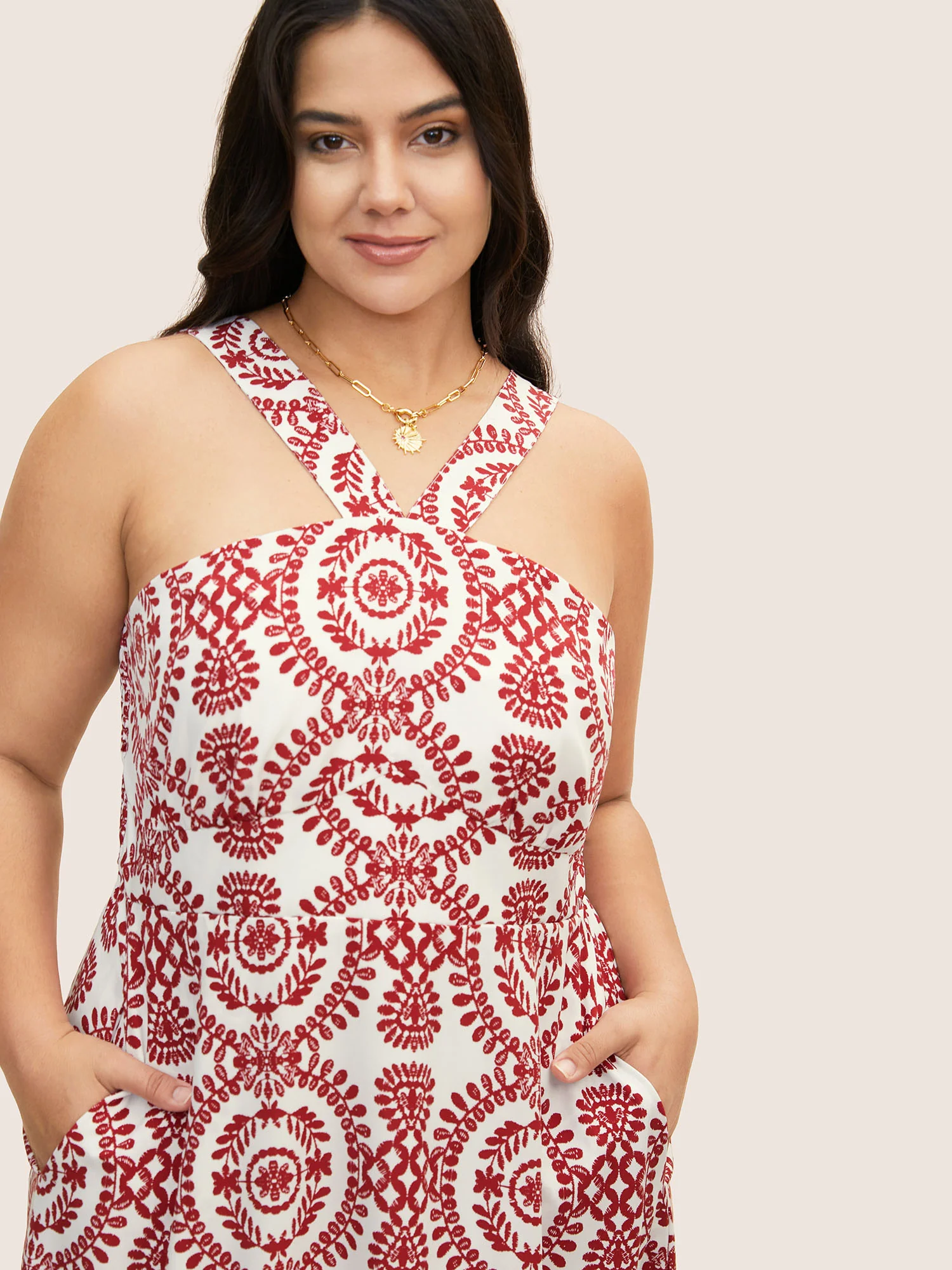 Bandana Print Shirred Sleeveless Maxi Dress - Image 3