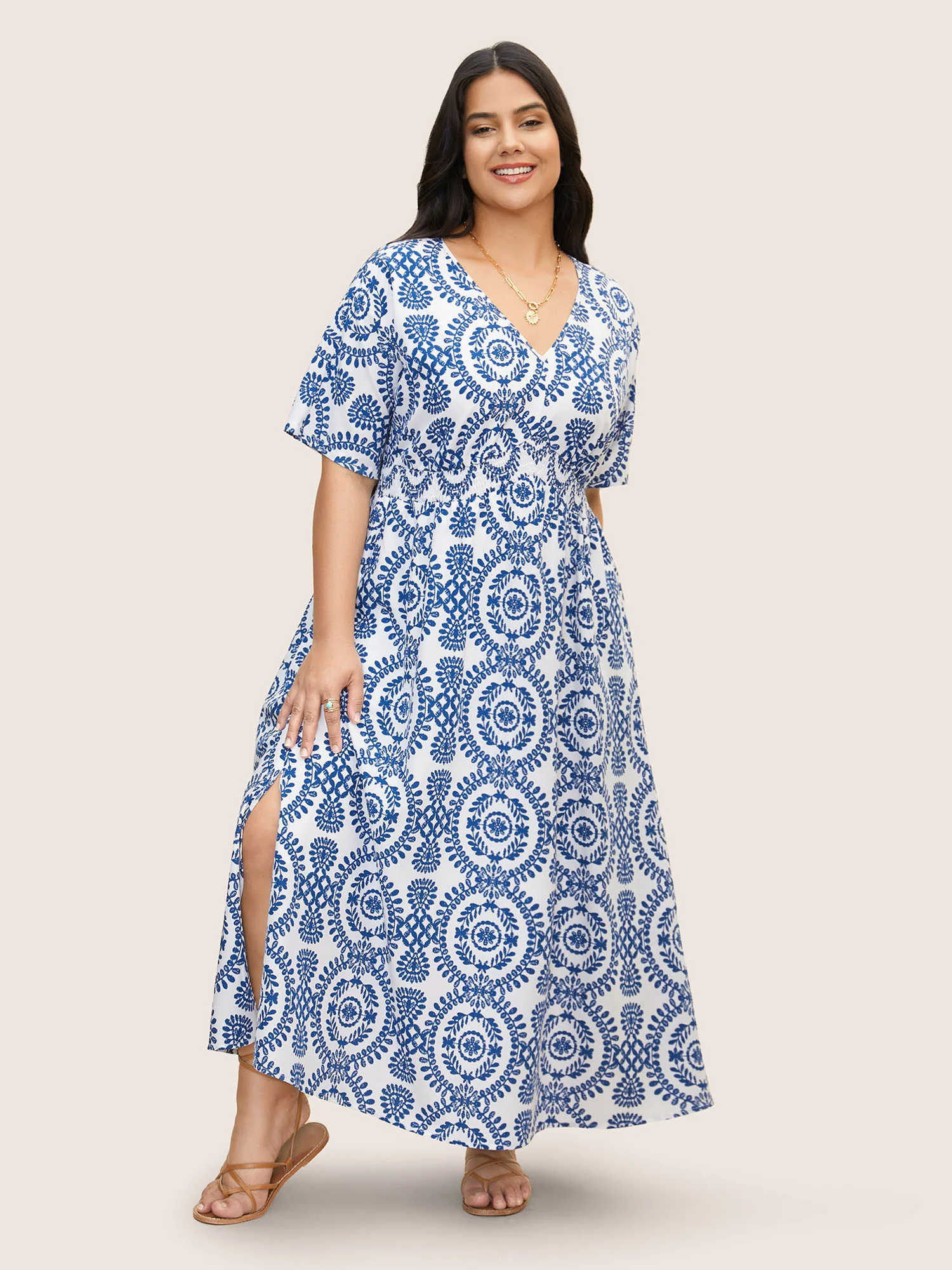 Bandana Print Shirred Split Side Maxi Dress - Image 2