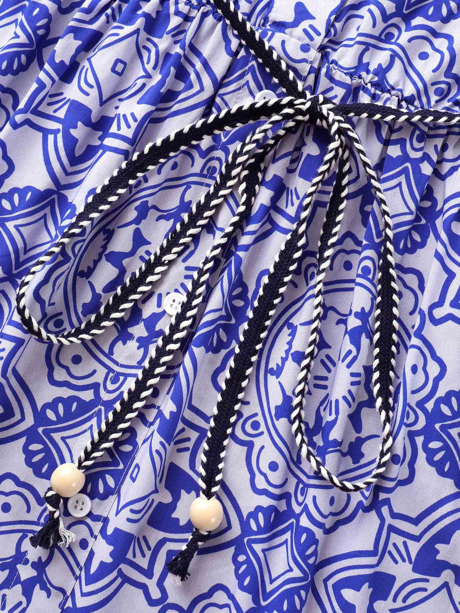 Bandana Print Shirt Collar Belted Midi Dress - Image 5