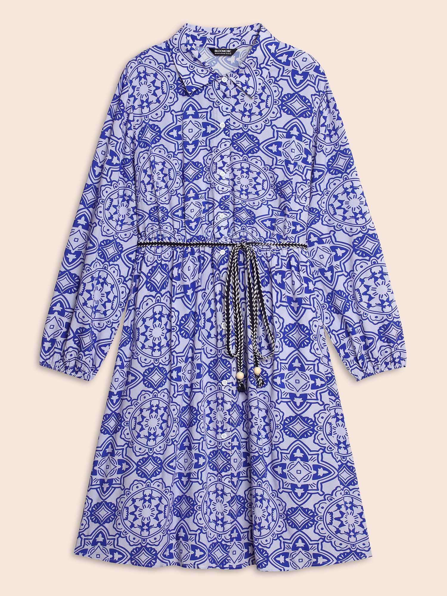 Bandana Print Shirt Collar Belted Midi Dress - Image 7