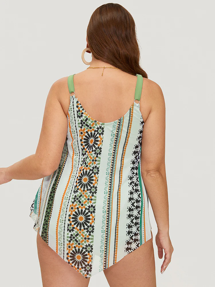 Bandana Print Split Hanky Hem One Piece Swimsuit - Image 2
