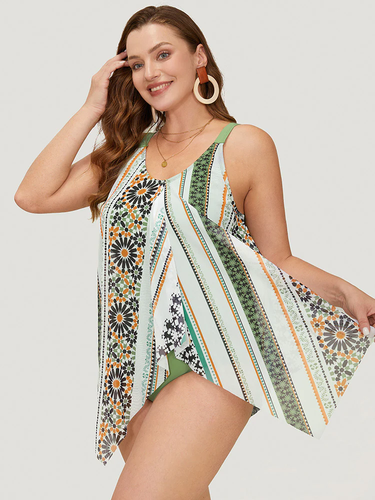 Bandana Print Split Hanky Hem One Piece Swimsuit - Image 4