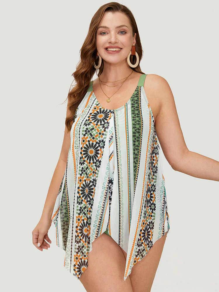Bandana Print Split Hanky Hem One Piece Swimsuit - Image 6
