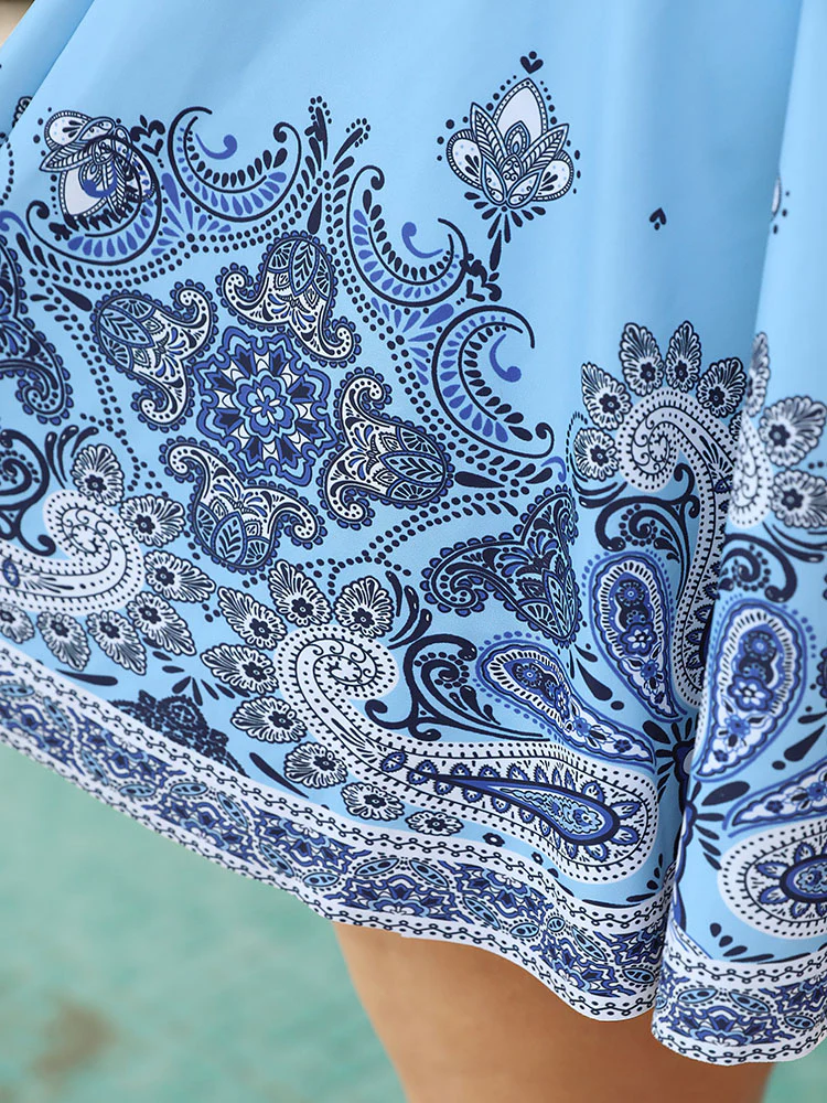 Bandana Print Surplice Neck A Line Swim Dress - Image 9