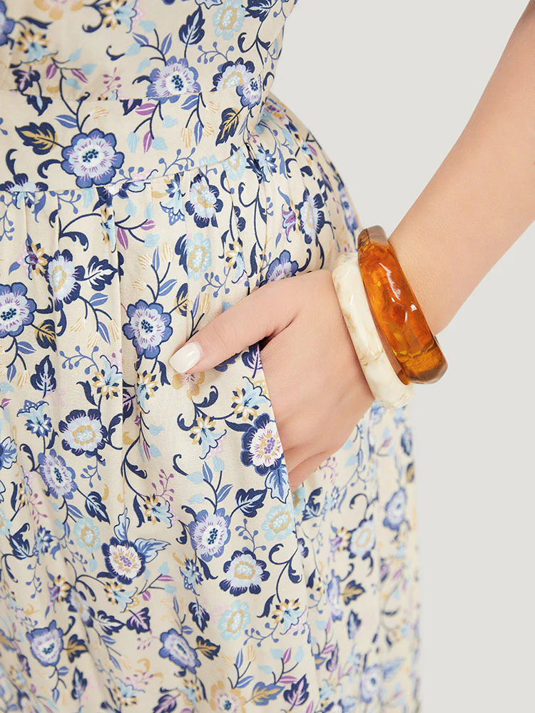 Bandana Print Surplice Neck Pocket Shirred Puff Sleeve Dress - Image 5