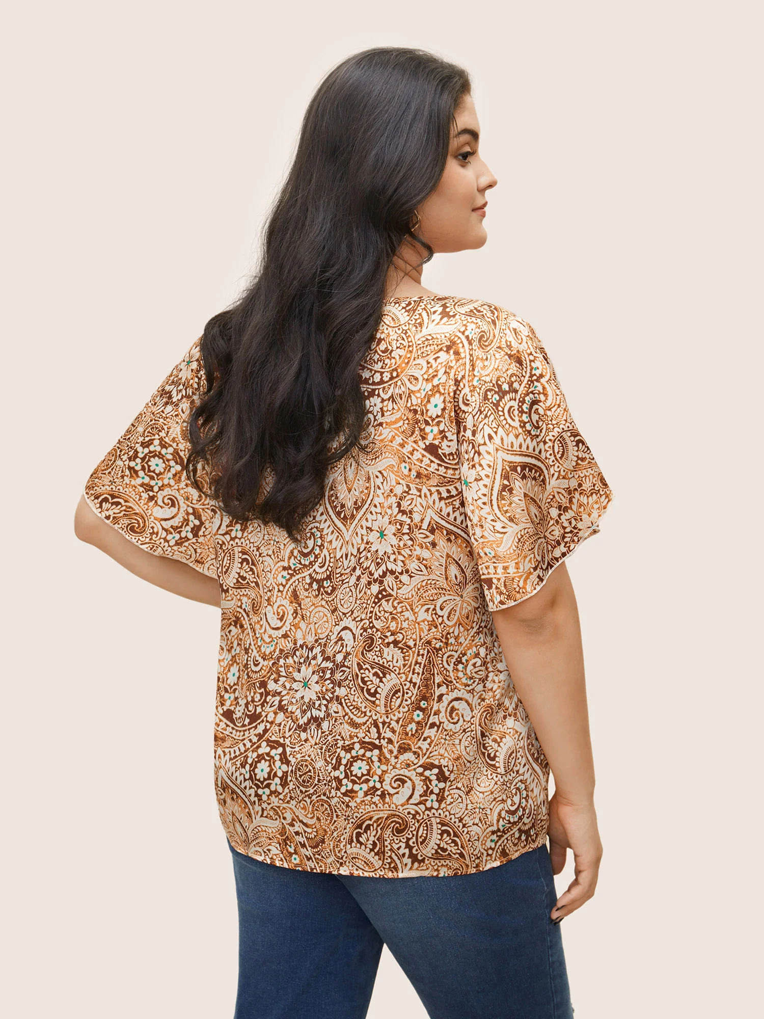 Bandana Print Tassel Trim Petal Sleeve Blouse - Image 3