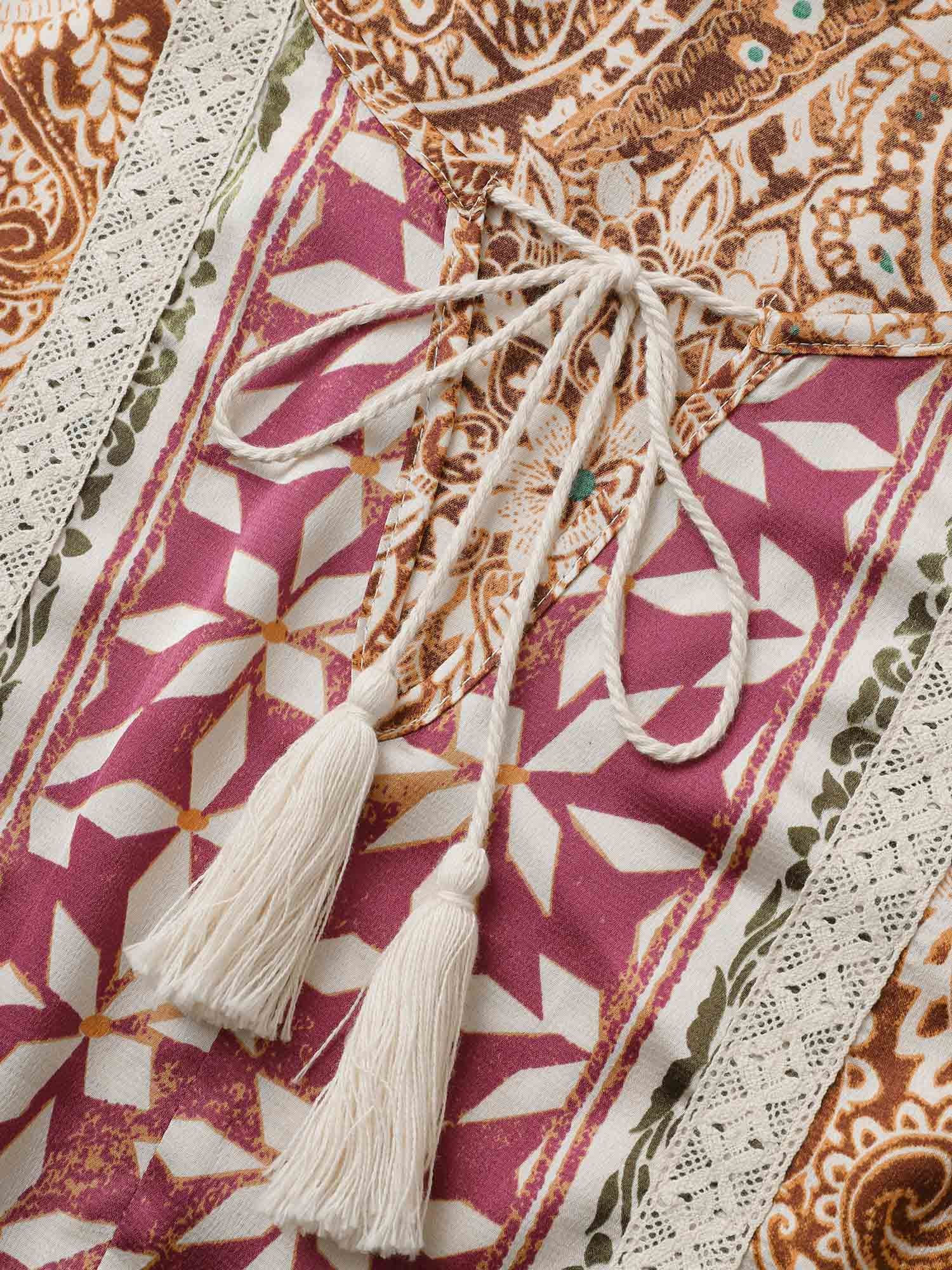 Bandana Print Tassel Trim Petal Sleeve Blouse - Image 6