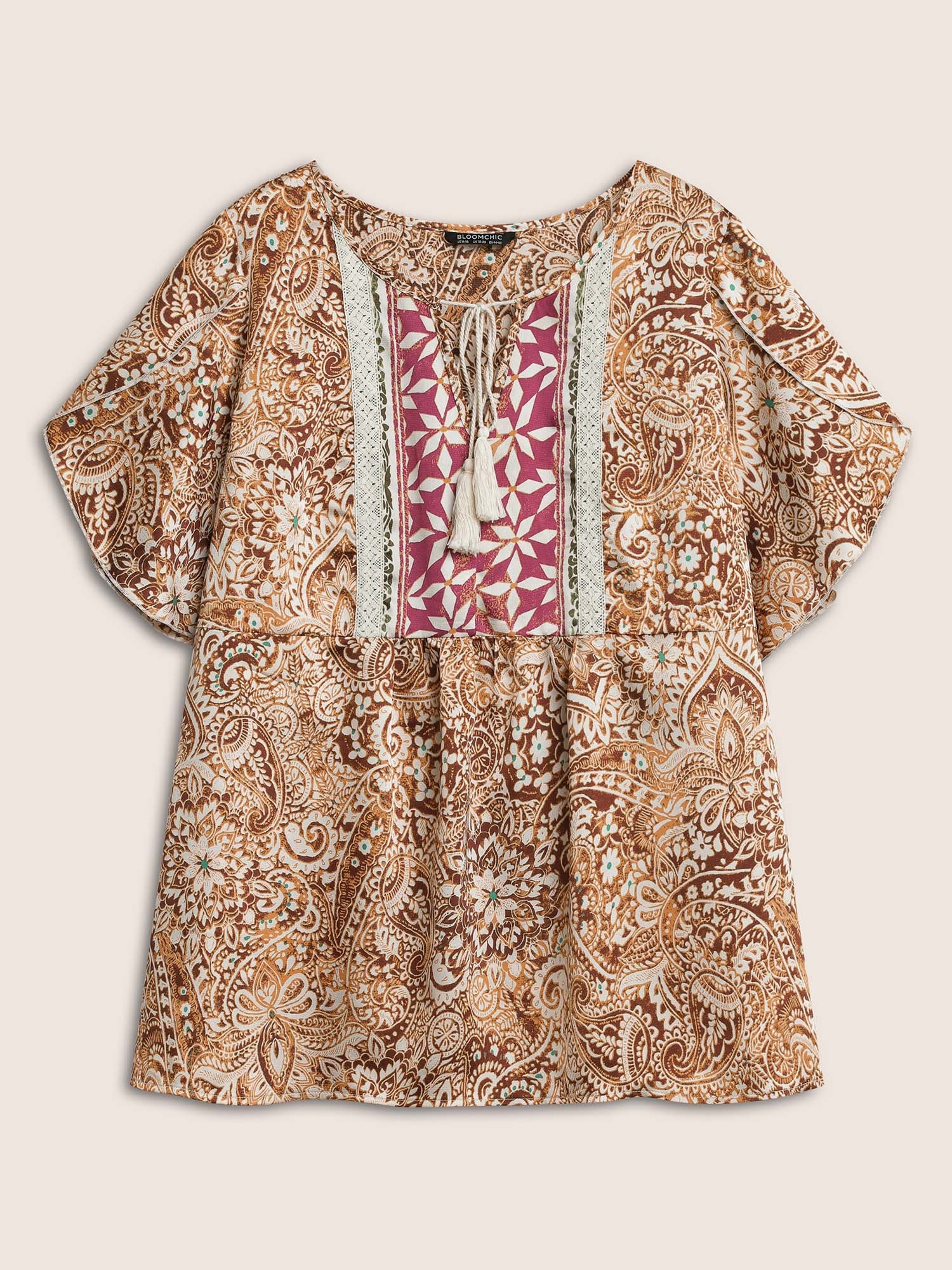 Bandana Print Tassel Trim Petal Sleeve Blouse - Image 7