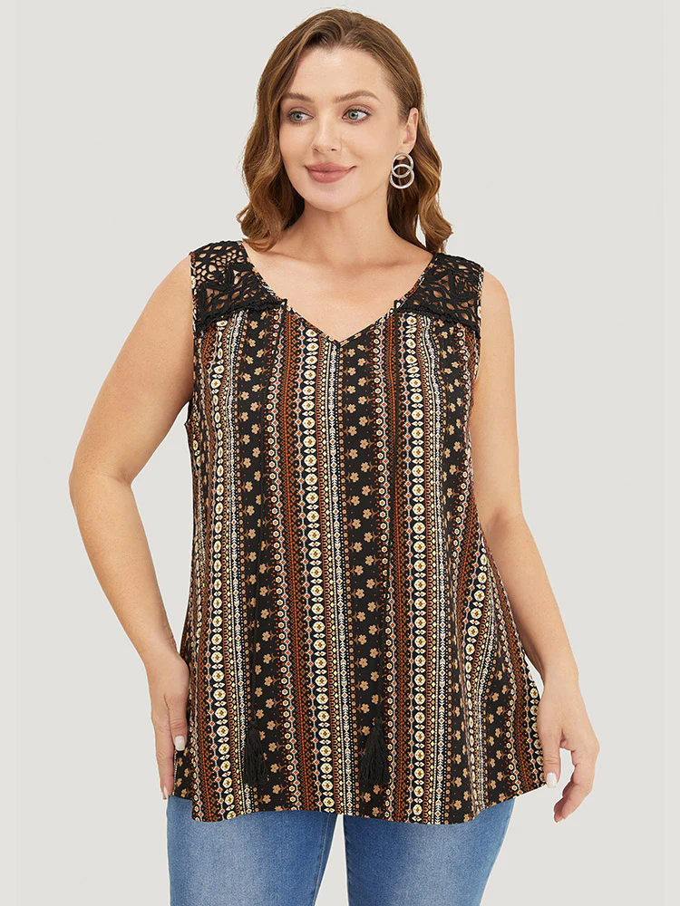 Bandana Print Tassels Lace Tank Top - Image 2