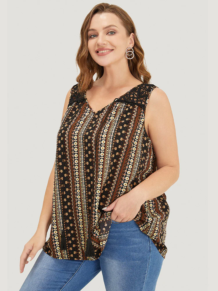Bandana Print Tassels Lace Tank Top - Image 3