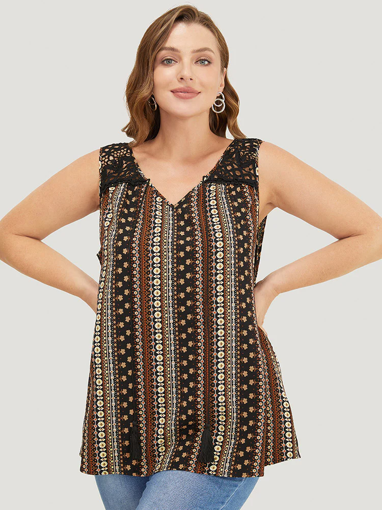Bandana Print Tassels Lace Tank Top - Image 4