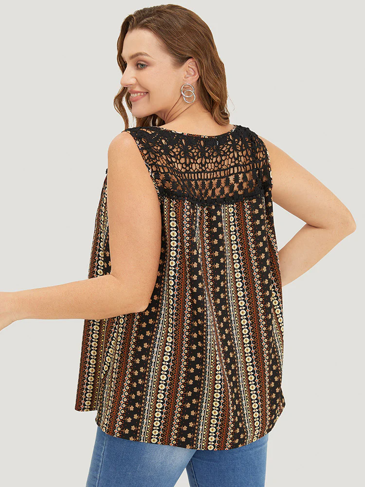 Bandana Print Tassels Lace Tank Top - Image 5