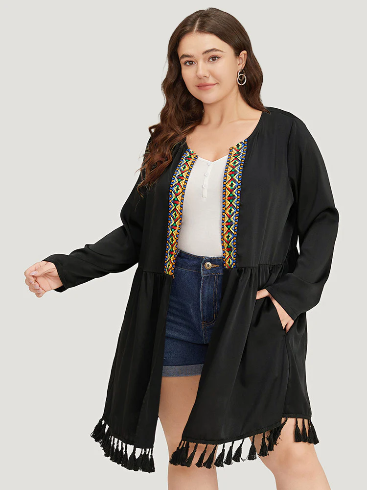 Bandana Print Tassels Trim Open Front Kimono - Image 3