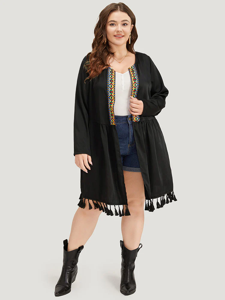 Bandana Print Tassels Trim Open Front Kimono - Image 4