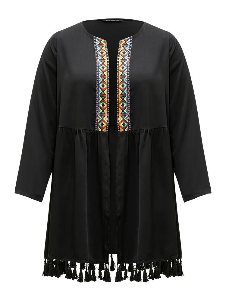 Bandana Print Tassels Trim Open Front Kimono - Image 8