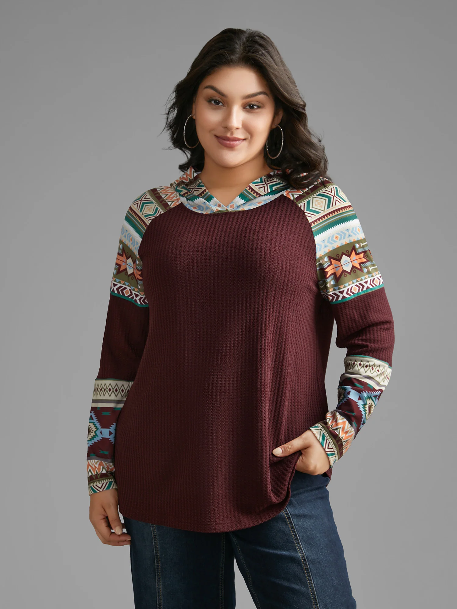 Bandana Print Texture Patchwork Hooded T-shirt - Image 3