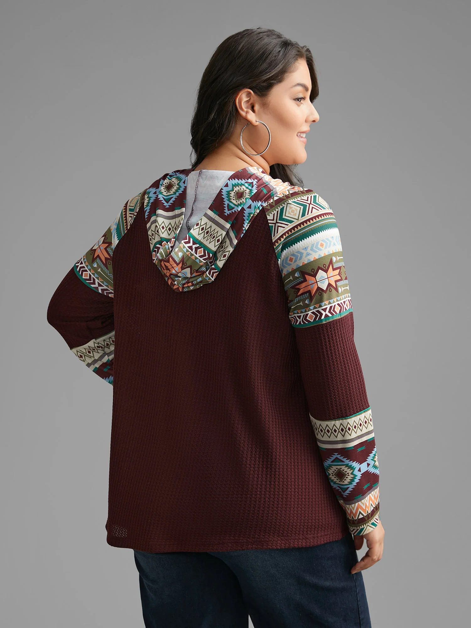Bandana Print Texture Patchwork Hooded T-shirt - Image 4