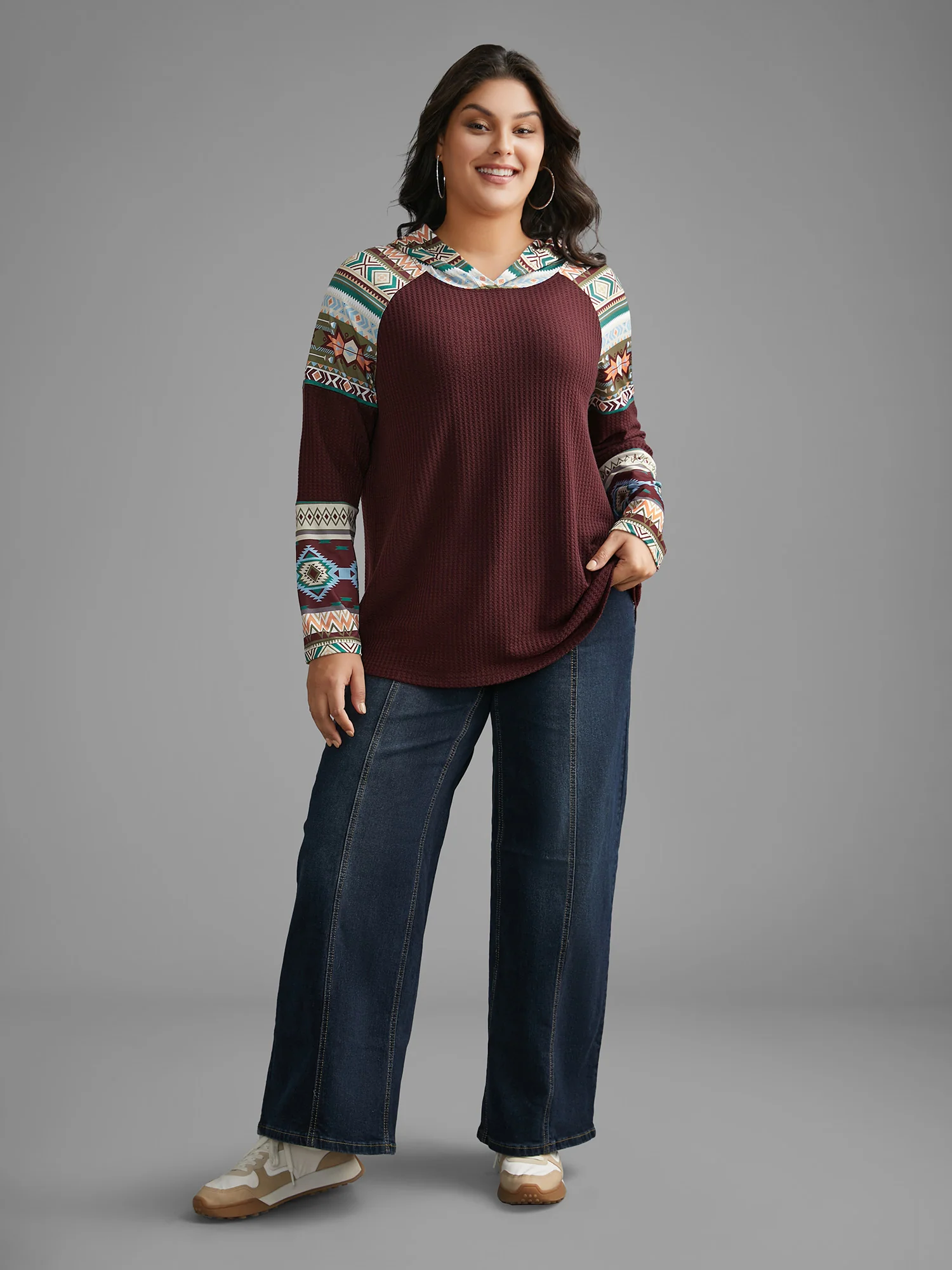 Bandana Print Texture Patchwork Hooded T-shirt - Image 5