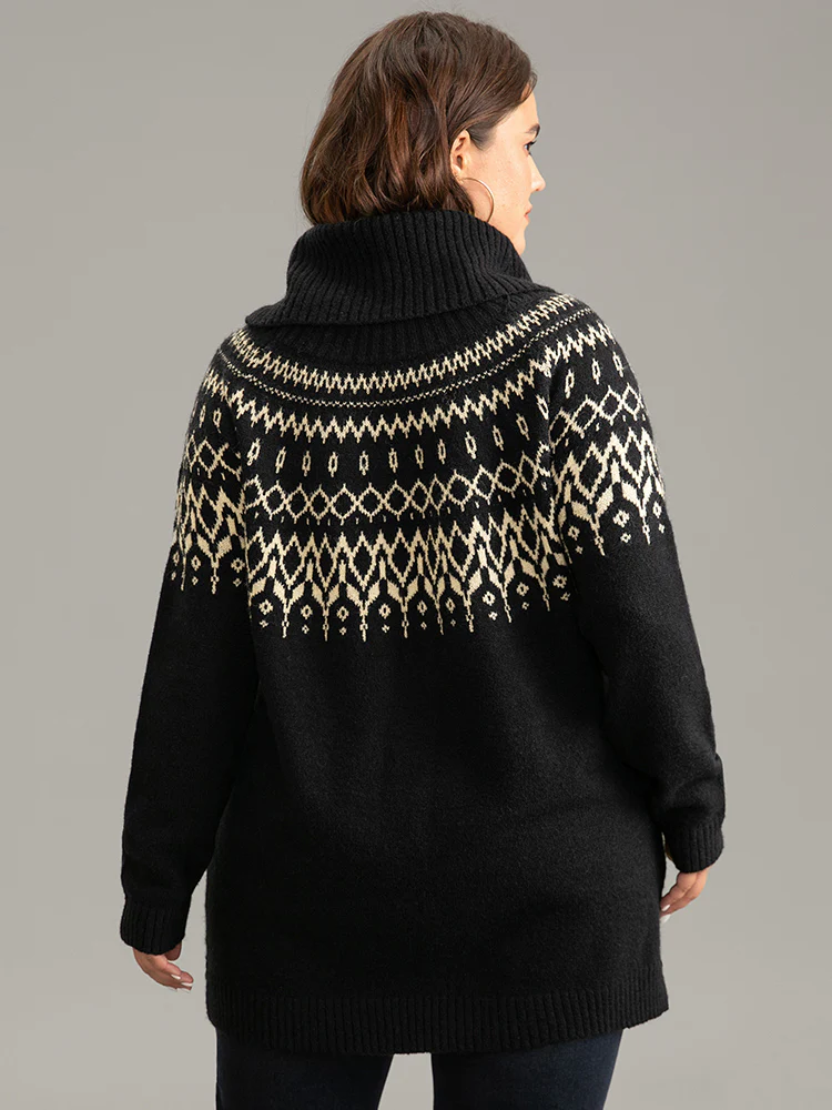 Bandana Print Turtle Neck Elastic Cuffs Pullover - Image 2