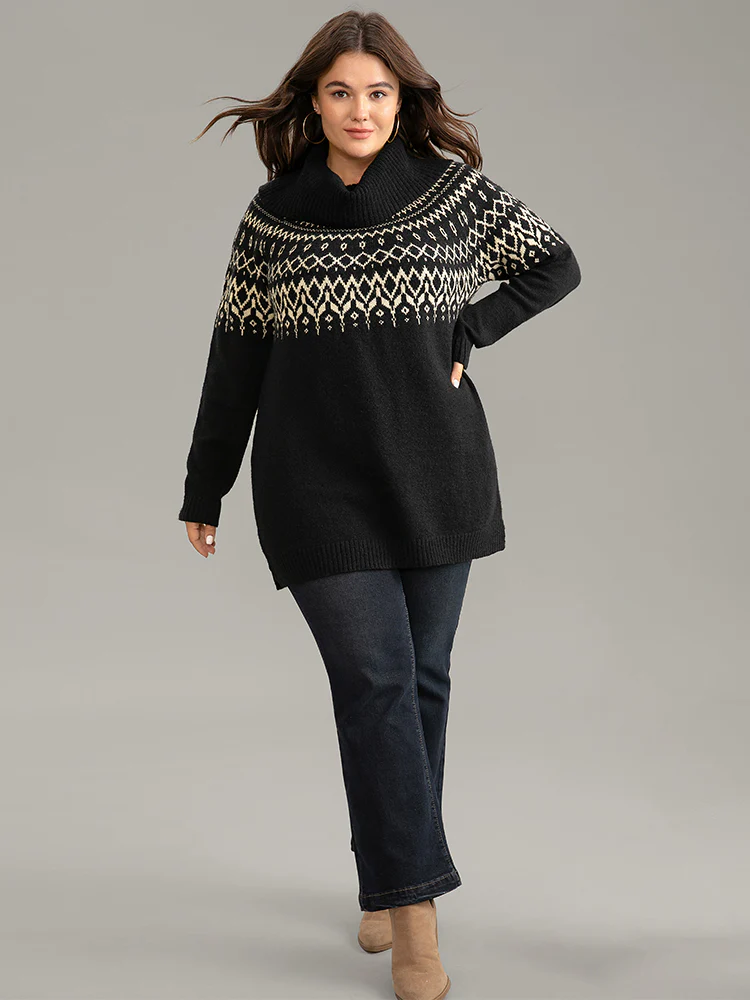 Bandana Print Turtle Neck Elastic Cuffs Pullover - Image 4