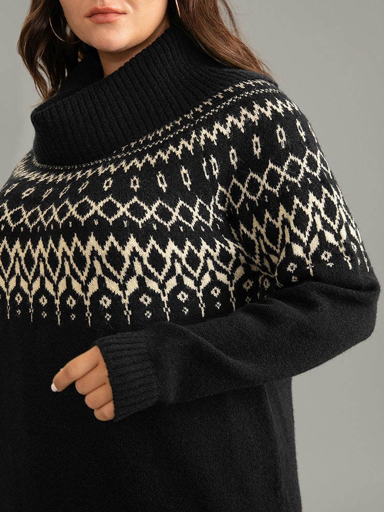 Bandana Print Turtle Neck Elastic Cuffs Pullover - Image 5