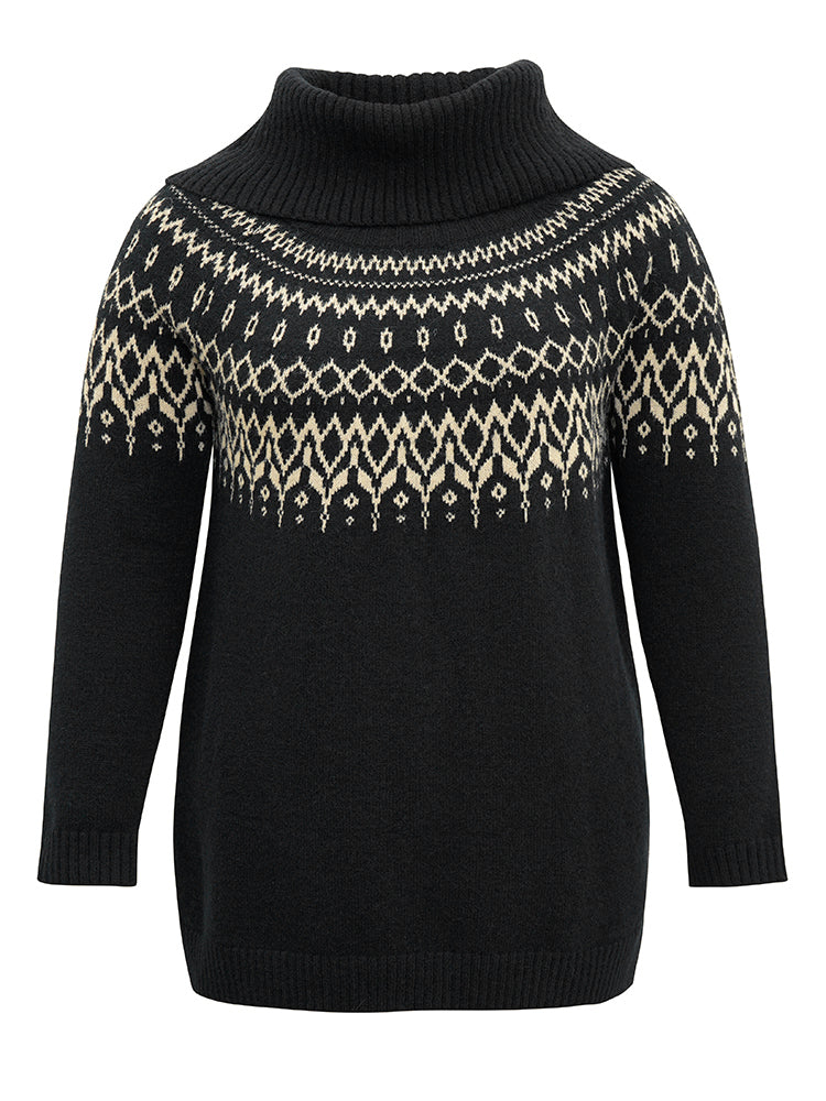 Bandana Print Turtle Neck Elastic Cuffs Pullover - Image 6