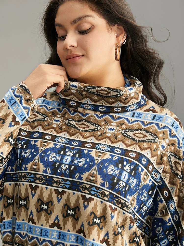 Bandana Print Turtleneck Split Hem T-shirt - Image 5