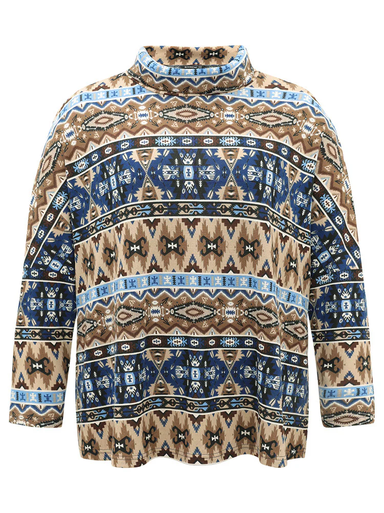 Bandana Print Turtleneck Split Hem T-shirt - Image 7