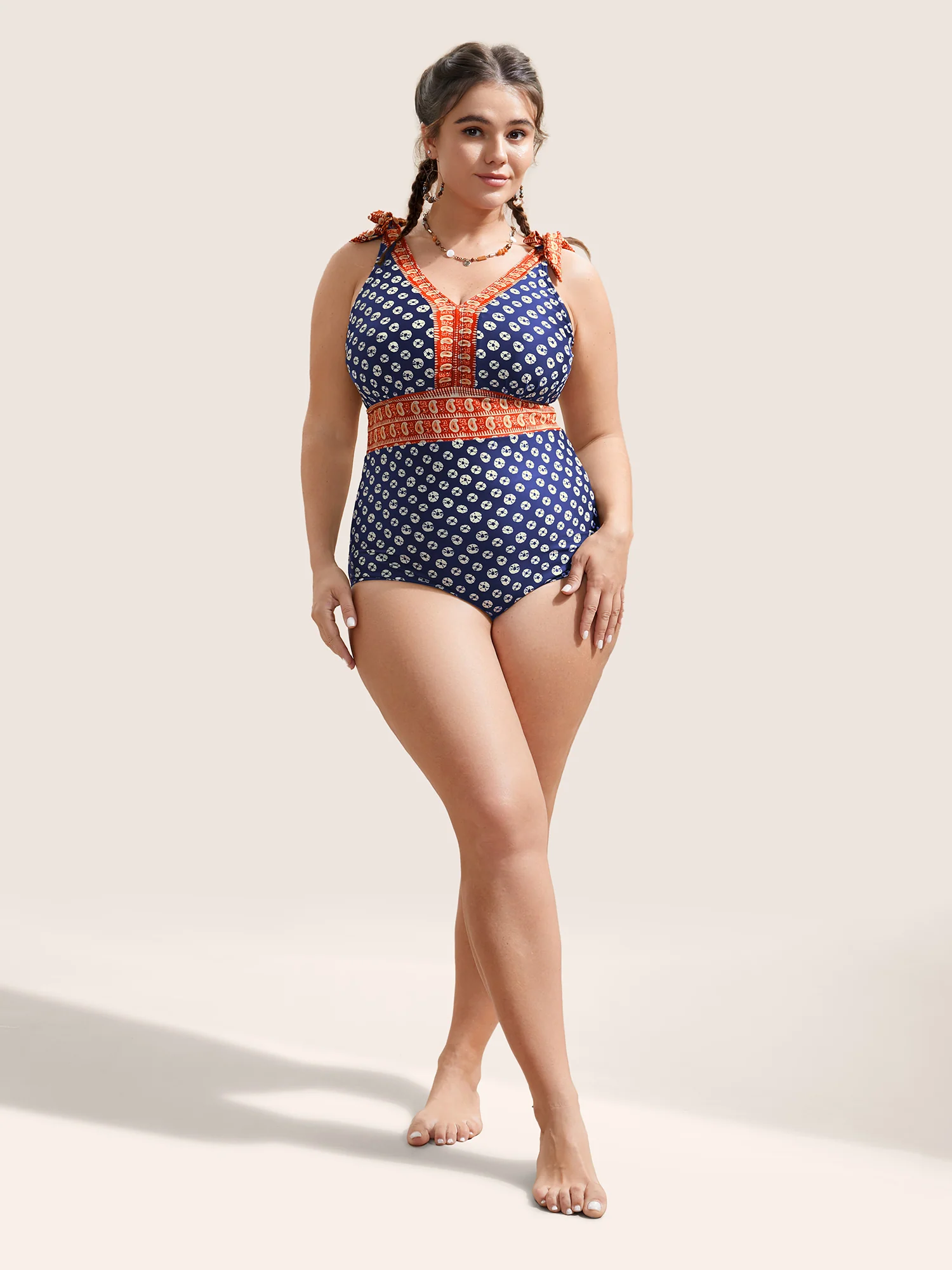 Bandana Print Two Tone Knotted One Piece Swimsuit - Image 13