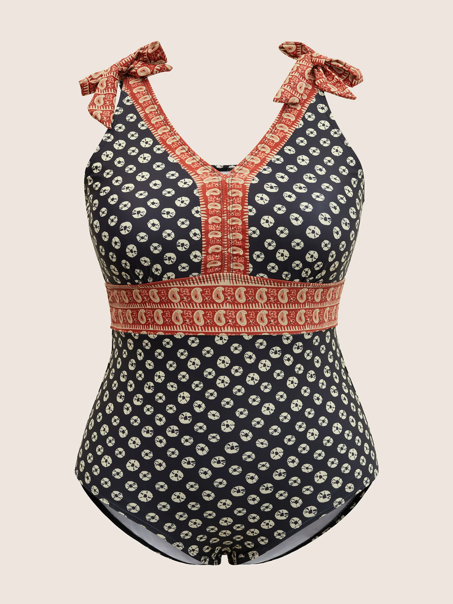 Bandana Print Two Tone Knotted One Piece Swimsuit - Image 5