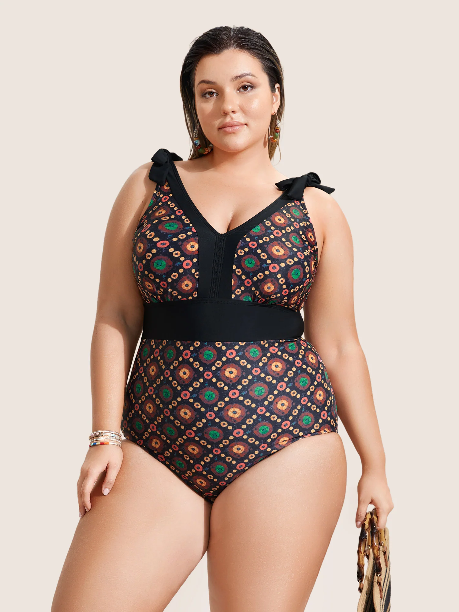 Bandana Print Two Tone Knotted One Piece Swimsuit - Image 6