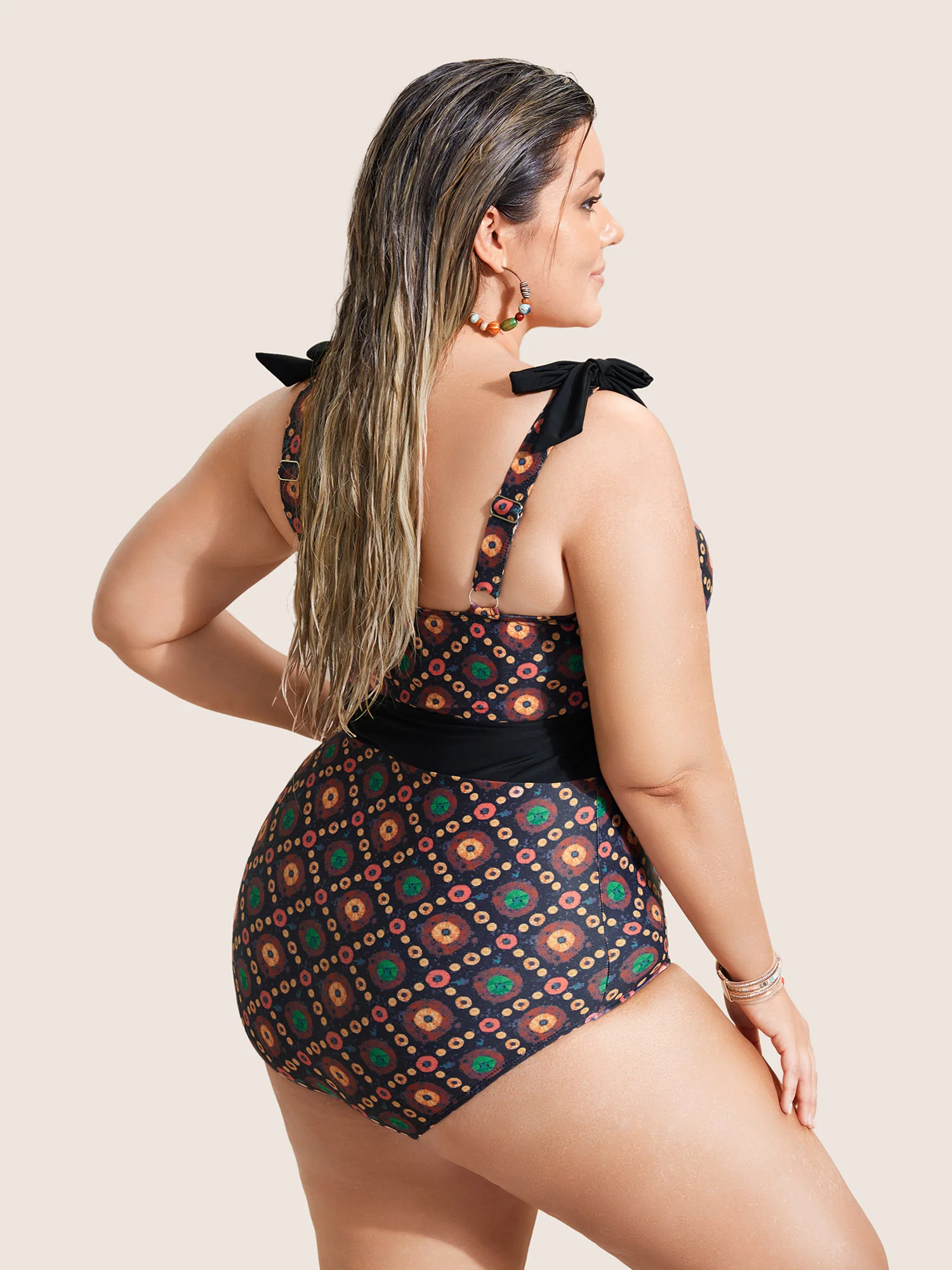 Bandana Print Two Tone Knotted One Piece Swimsuit - Image 7