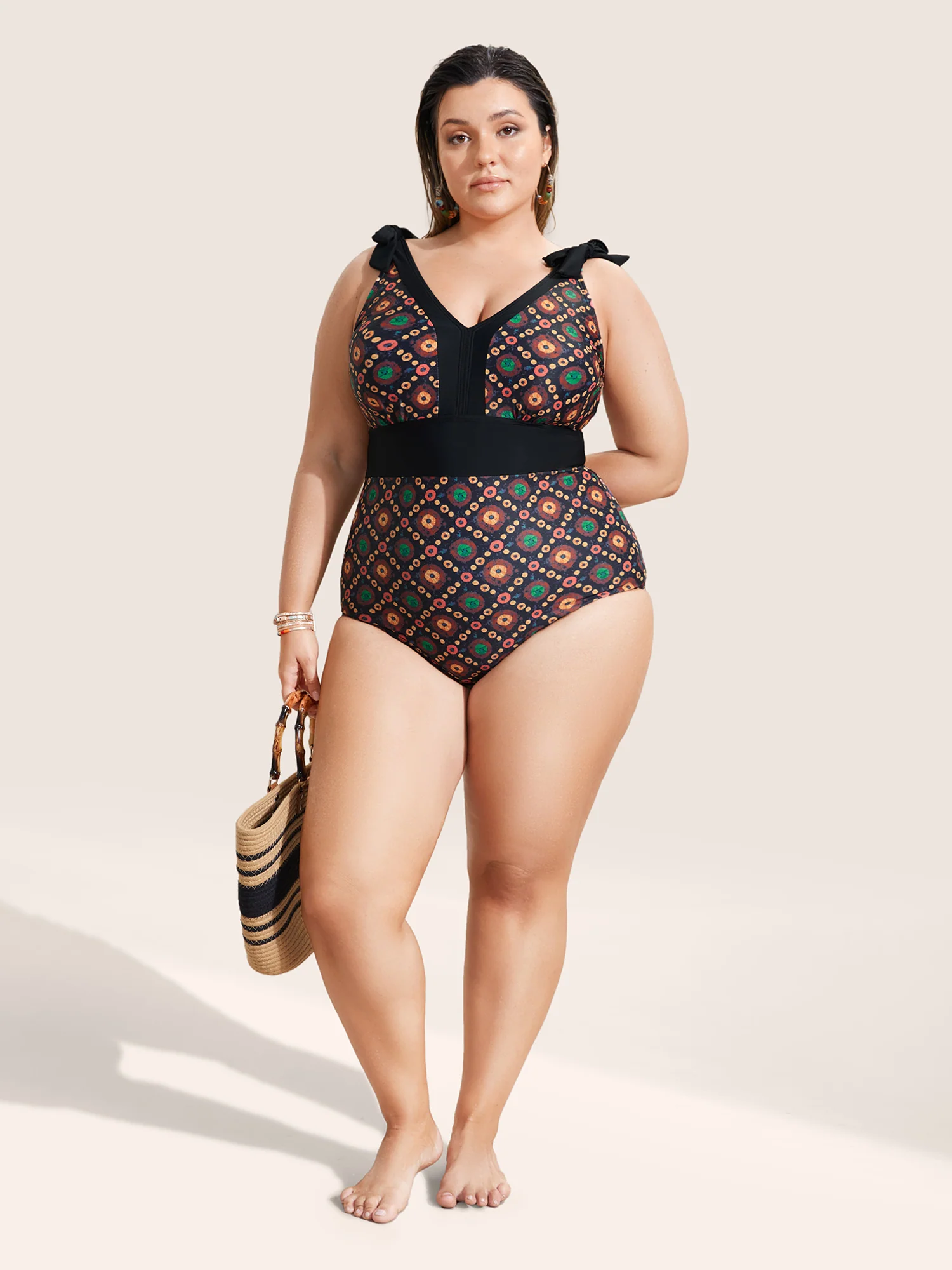 Bandana Print Two Tone Knotted One Piece Swimsuit - Image 9