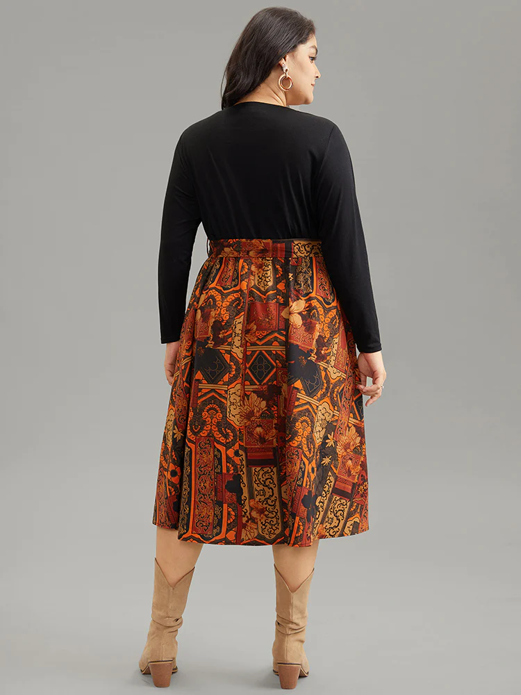Bandana Print V Neck Patchwork Pocket Dress - Image 2