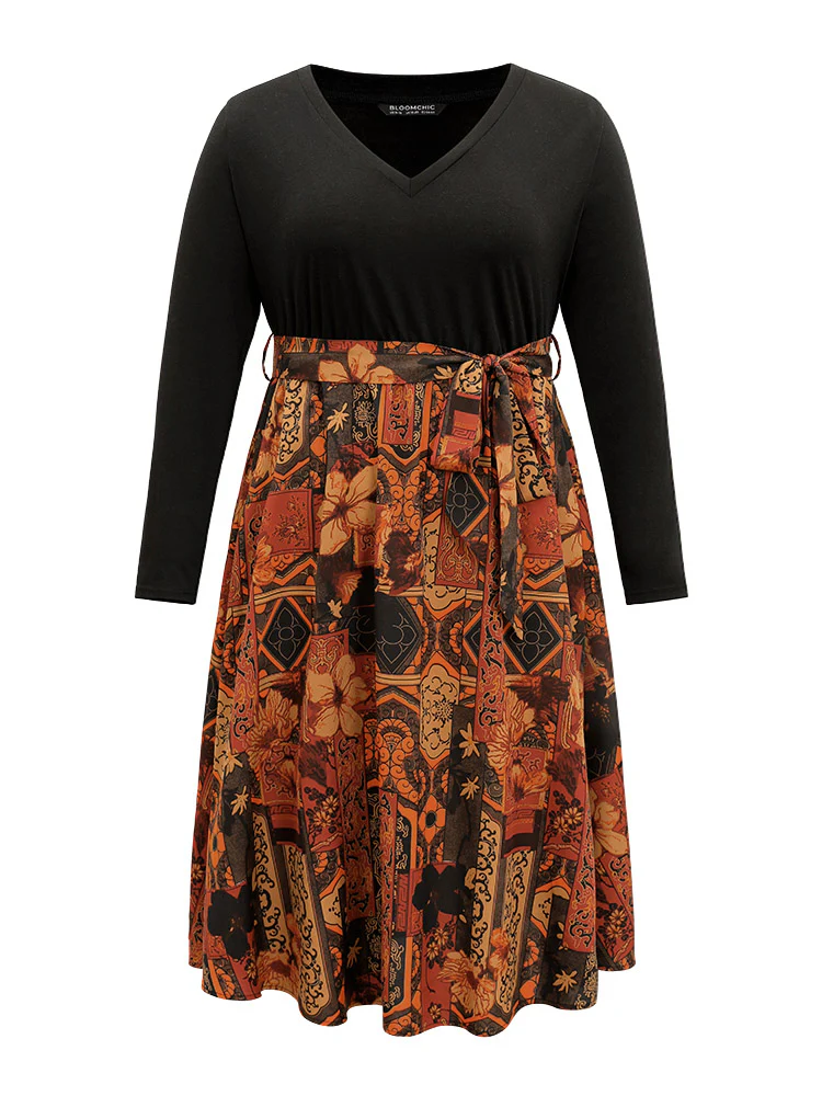Bandana Print V Neck Patchwork Pocket Dress - Image 5