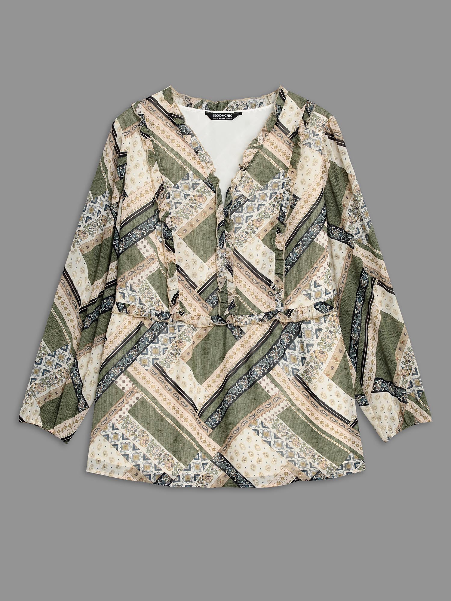 Bandana Print V Neck Ruffle Trim Blouse - Image 8
