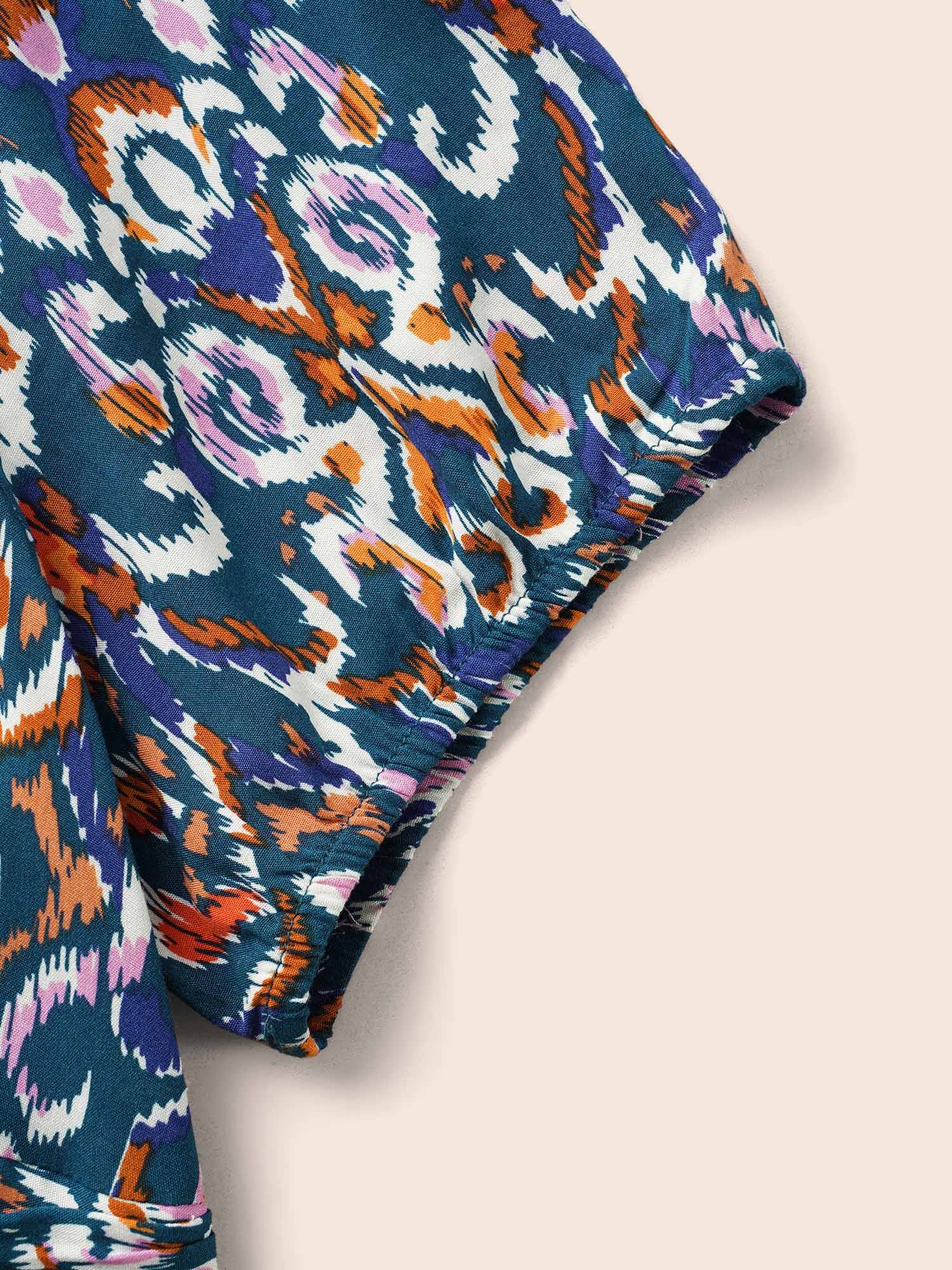 Bandana Print V Neck Shirred Gathered Dress - Image 6