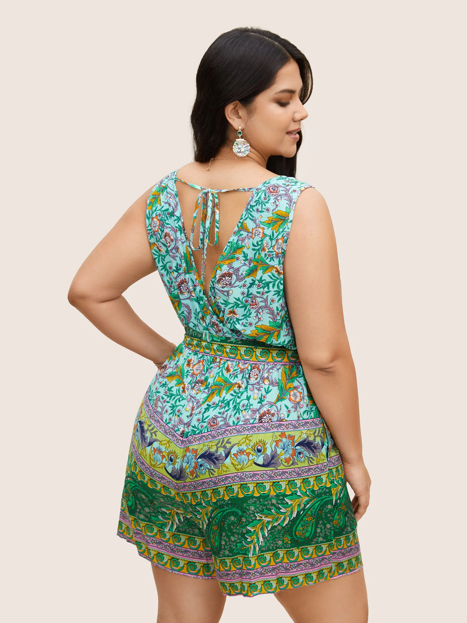 Bandana Print Wrap Belted Ties Romper - Image 4