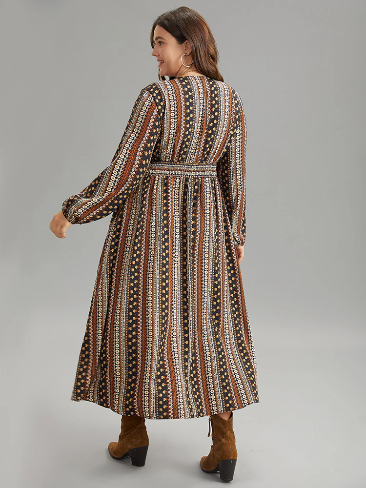 Bandana Print Wrap Shirred Dress - Image 2