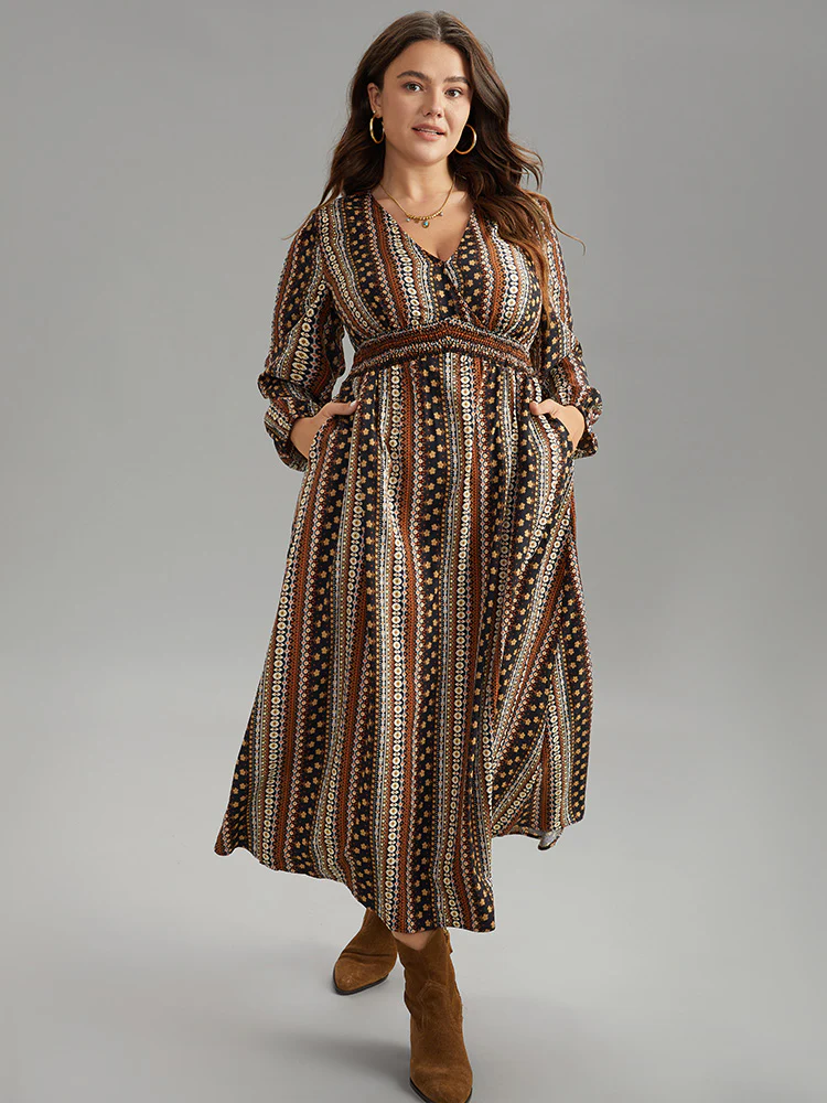 Bandana Print Wrap Shirred Dress - Image 3