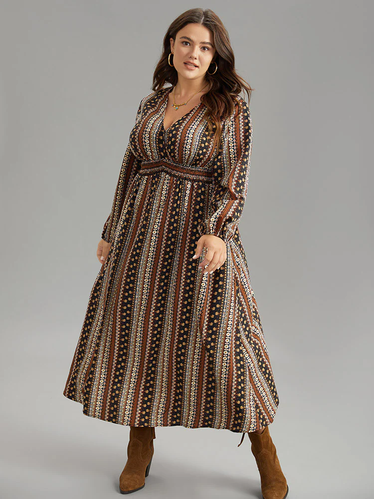 Bandana Print Wrap Shirred Dress - Image 4