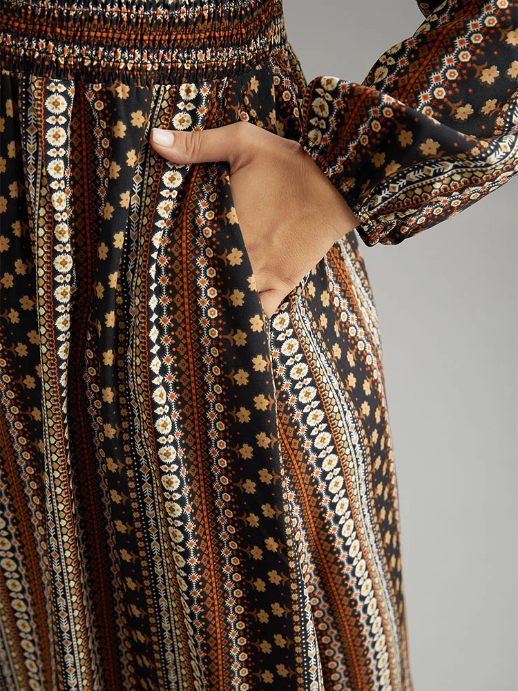 Bandana Print Wrap Shirred Dress - Image 7