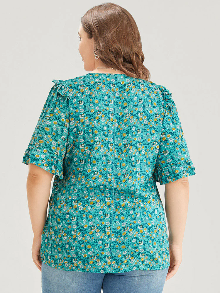 Bandana Ruffle Trim Knot Front Button Detail Blouse - Image 10