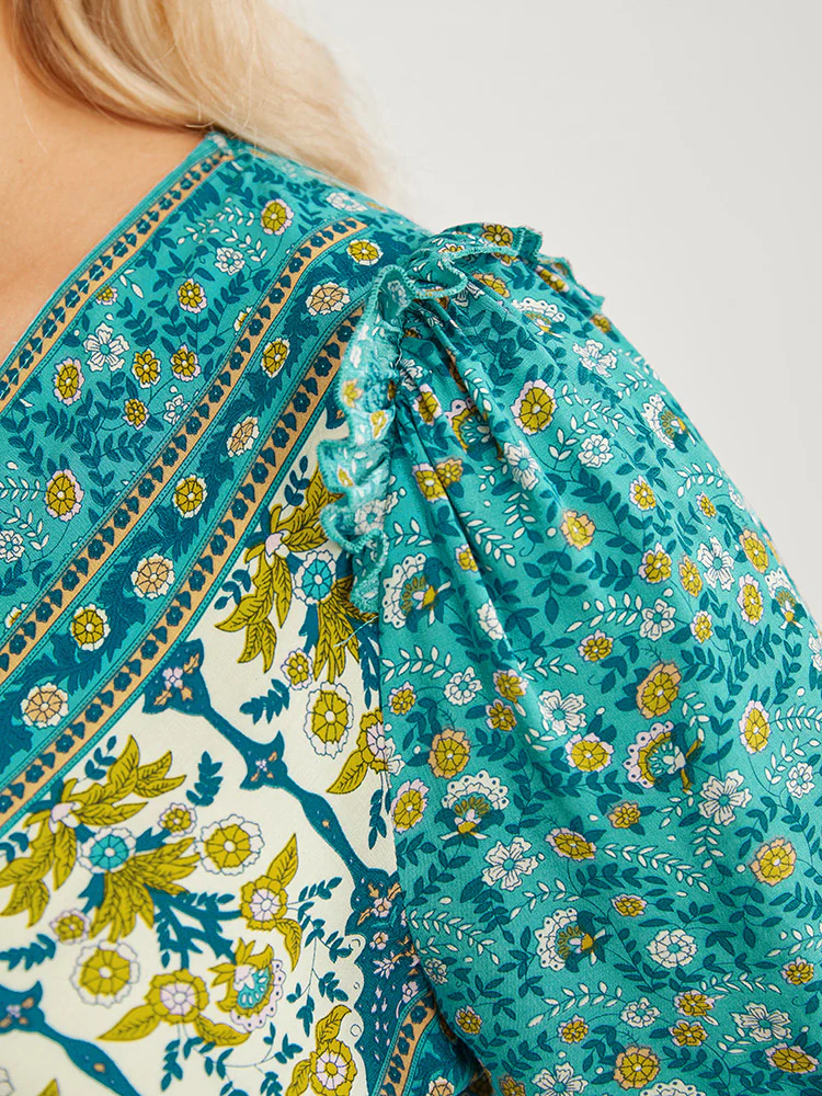 Bandana Ruffle Trim Knot Front Button Detail Blouse - Image 7